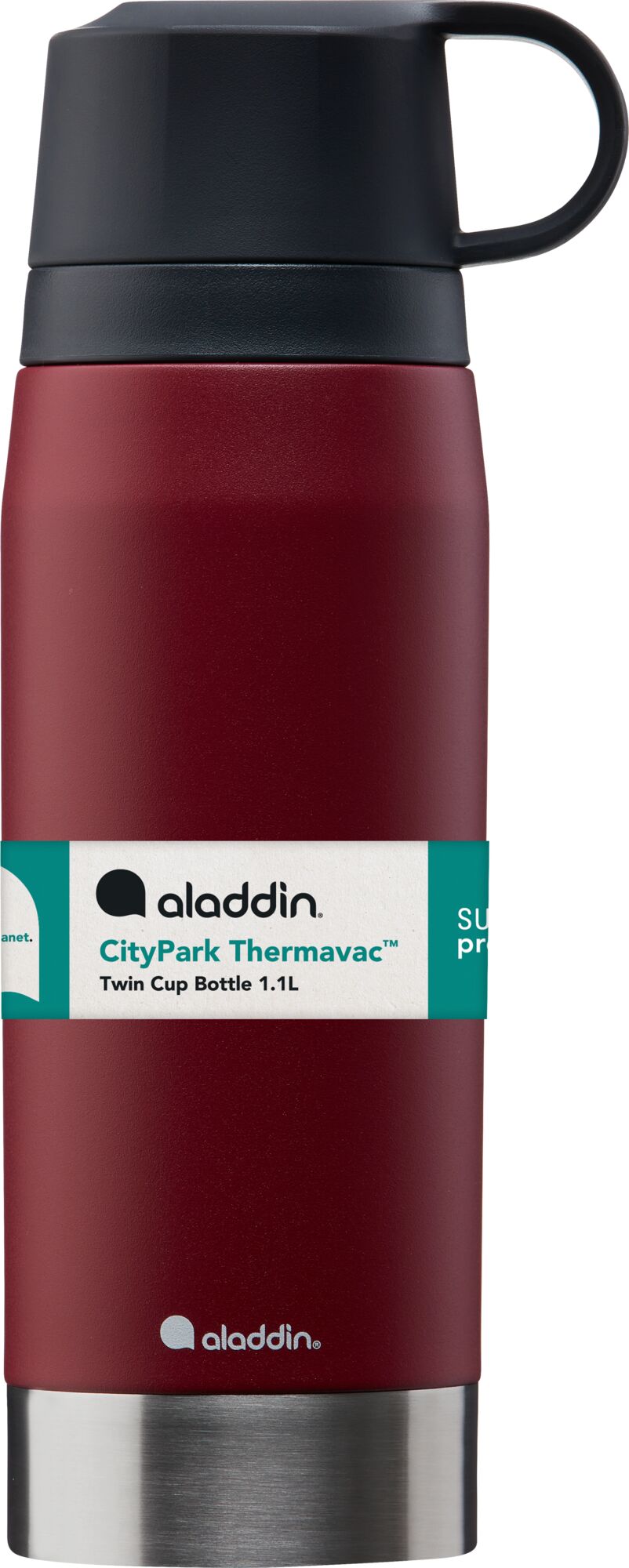 CityPark Thermavac Twin Cup Bottle 1.1L BURGUNDY RED